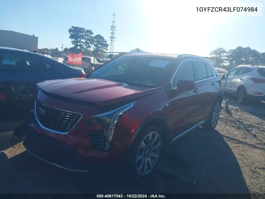 2020 Cadillac Xt4 Fwd Premium Luxury VIN: 1GYFZCR43LF074984 Lot: 40617043