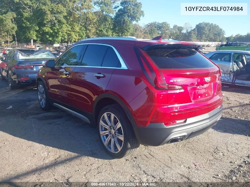 2020 Cadillac Xt4 Fwd Premium Luxury VIN: 1GYFZCR43LF074984 Lot: 40617043