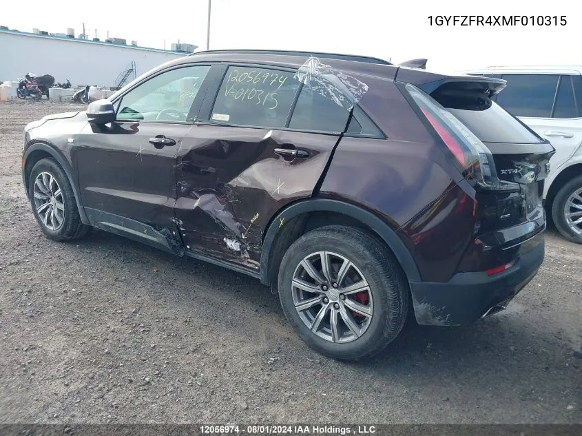 2021 Cadillac Xt4 VIN: 1GYFZFR4XMF010315 Lot: 12056974