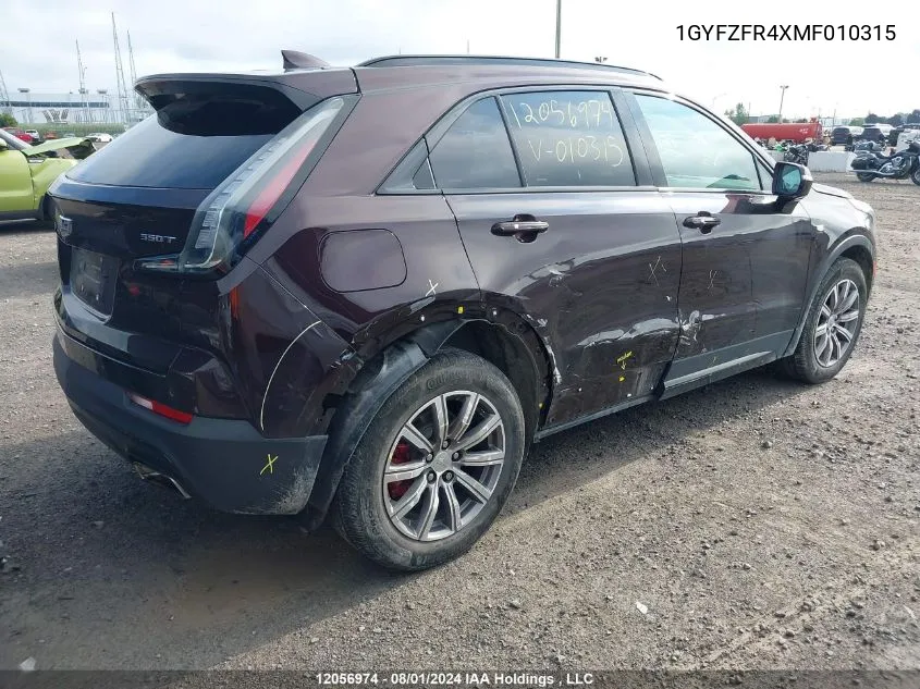 2021 Cadillac Xt4 VIN: 1GYFZFR4XMF010315 Lot: 12056974