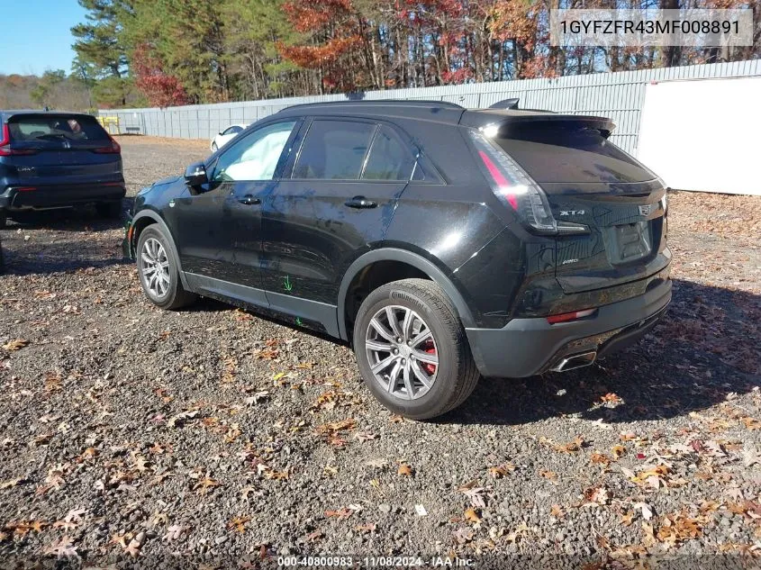 2021 Cadillac Xt4 Awd Sport VIN: 1GYFZFR43MF008891 Lot: 40800983