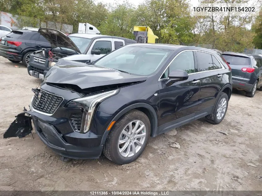 2022 Cadillac Xt4 VIN: 1GYFZBR41NF154202 Lot: 12111385