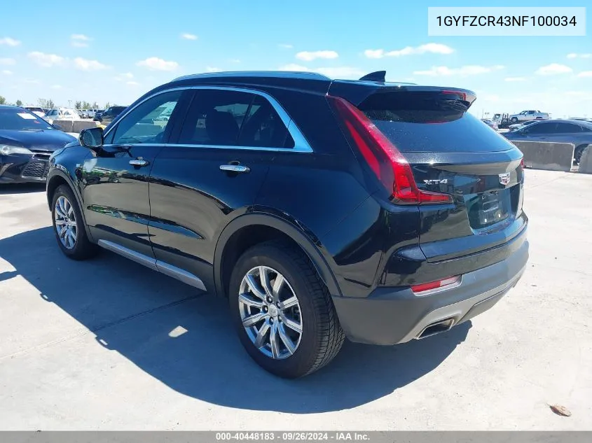 1GYFZCR43NF100034 2022 Cadillac Xt4 Fwd Premium Luxury