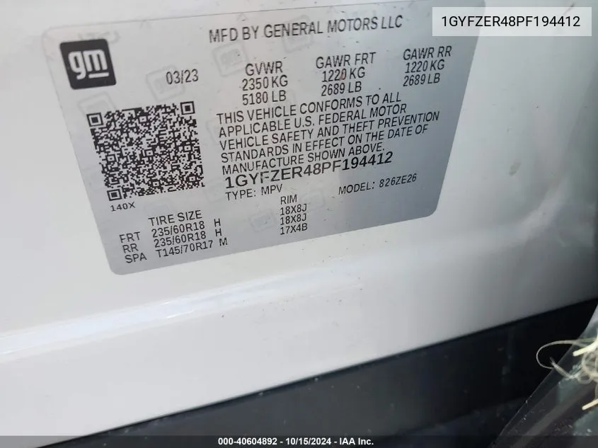 1GYFZER48PF194412 2023 Cadillac Xt4 Fwd Sport