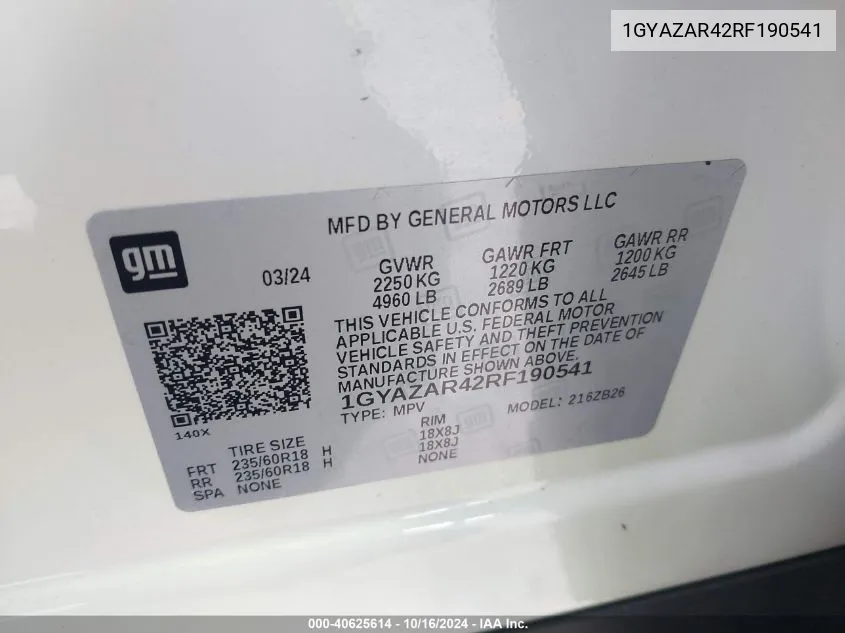 1GYAZAR42RF190541 2024 Cadillac Xt4 Fwd Luxury