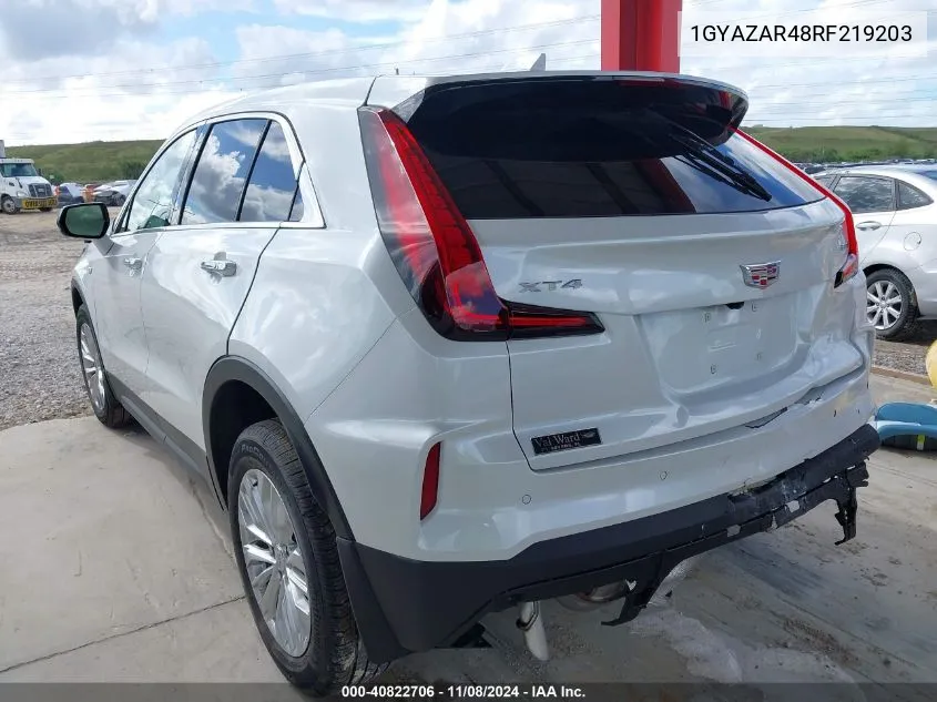 2024 Cadillac Xt4 Fwd Luxury VIN: 1GYAZAR48RF219203 Lot: 40822706