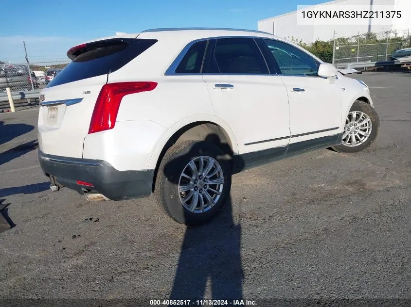 2017 Cadillac Xt5 Standard VIN: 1GYKNARS3HZ211375 Lot: 40852517