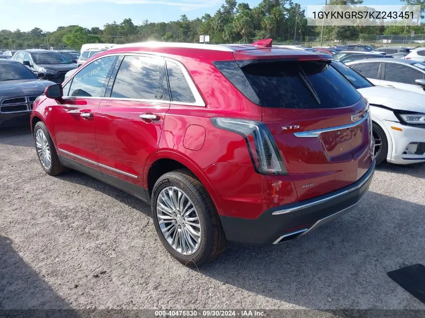 1GYKNGRS7KZ243451 2019 Cadillac Xt5 Platinum