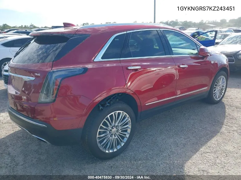 1GYKNGRS7KZ243451 2019 Cadillac Xt5 Platinum