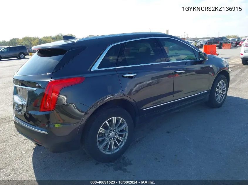 2019 Cadillac Xt5 Luxury VIN: 1GYKNCRS2KZ136915 Lot: 40691523