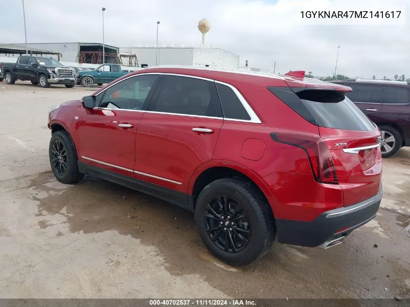 2021 Cadillac Xt5 Fwd Luxury VIN: 1GYKNAR47MZ141617 Lot: 40702537