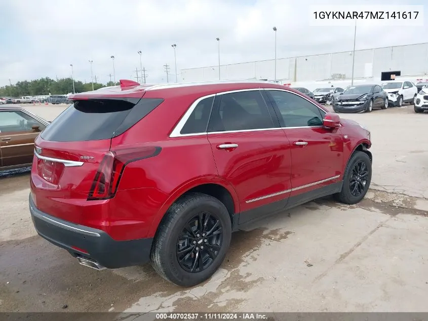 2021 Cadillac Xt5 Fwd Luxury VIN: 1GYKNAR47MZ141617 Lot: 40702537