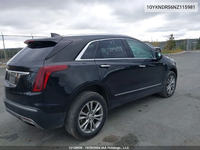 2022 Cadillac Xt5 Premium Luxury VIN: 1GYKNDRS6NZ115981 Lot: 12138939