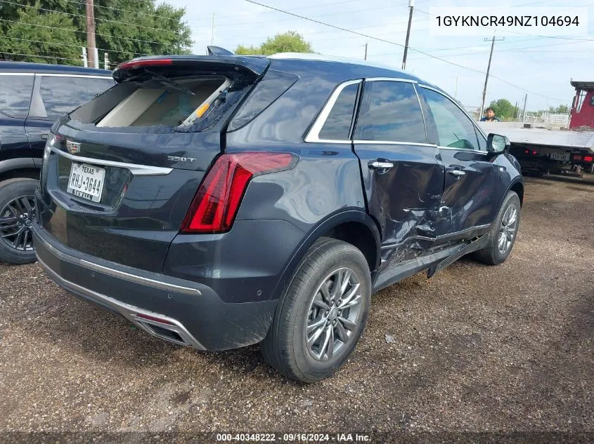 2022 Cadillac Xt5 Fwd Premium Luxury VIN: 1GYKNCR49NZ104694 Lot: 40348222