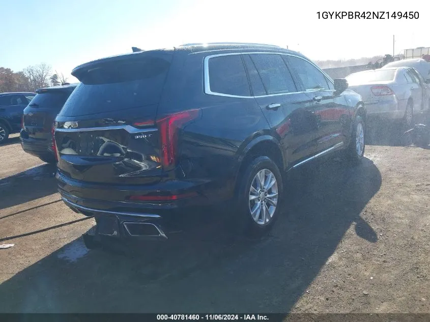 2022 Cadillac Xt6 Luxury VIN: 1GYKPBR42NZ149450 Lot: 40781460