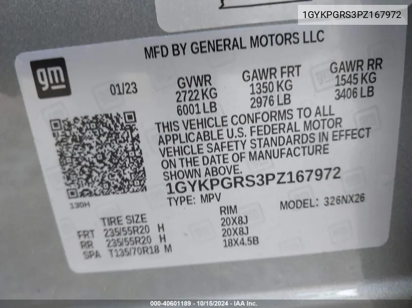 1GYKPGRS3PZ167972 2023 Cadillac Xt6 Sport