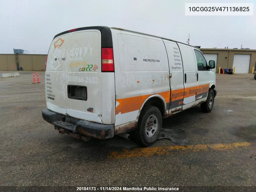 2007 Chevrolet Express 2500 Cargo Van VIN: 1GCGG25V471136825 Lot: 20184173