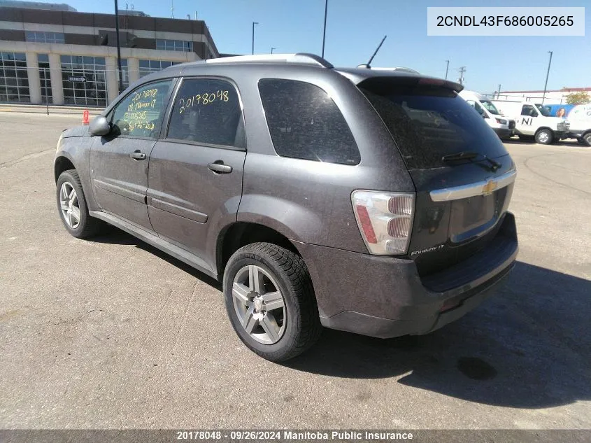 2008 Chevrolet Equinox Lt V6 VIN: 2CNDL43F686005265 Lot: 20178048