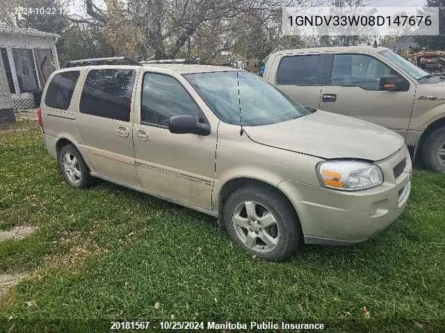 2008 Chevrolet Uplander Lt Ext VIN: 1GNDV33W08D147676 Lot: 20181567