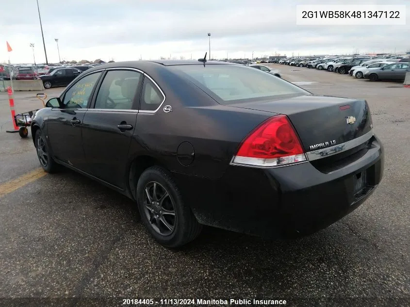 2008 Chevrolet Impala Ls V6 VIN: 2G1WB58K481347122 Lot: 20184405