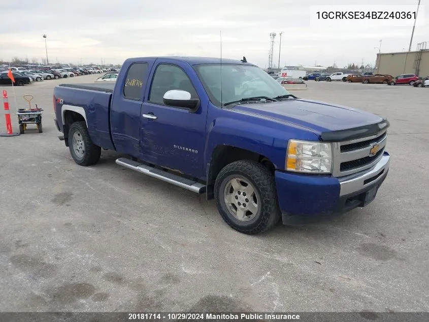 2011 Chevrolet Silverado 1500 Lt Ext Cab VIN: 1GCRKSE34BZ240361 Lot: 20181714