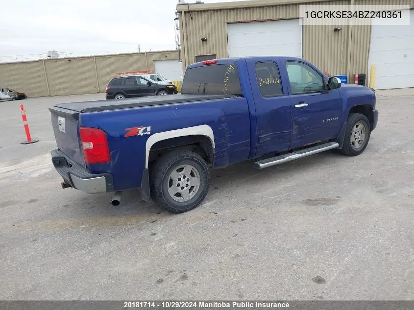 2011 Chevrolet Silverado 1500 Lt Ext Cab VIN: 1GCRKSE34BZ240361 Lot: 20181714