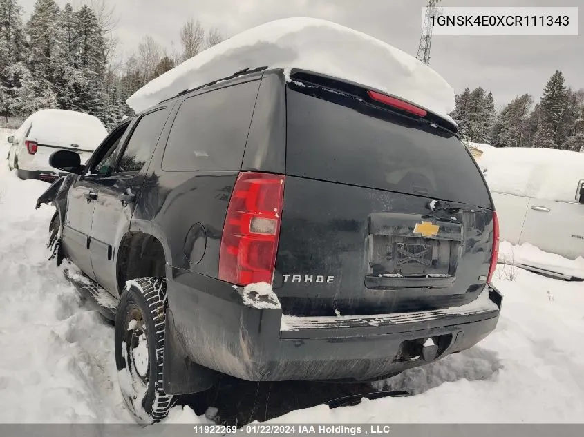 2012 Chevrolet Tahoe VIN: 1GNSK4E0XCR111343 Lot: 11922269