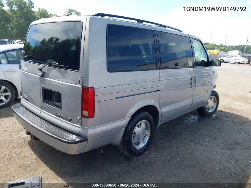 2000 Chevrolet Astro VIN: 1GNDM19W9YB149792 Lot: 39698658