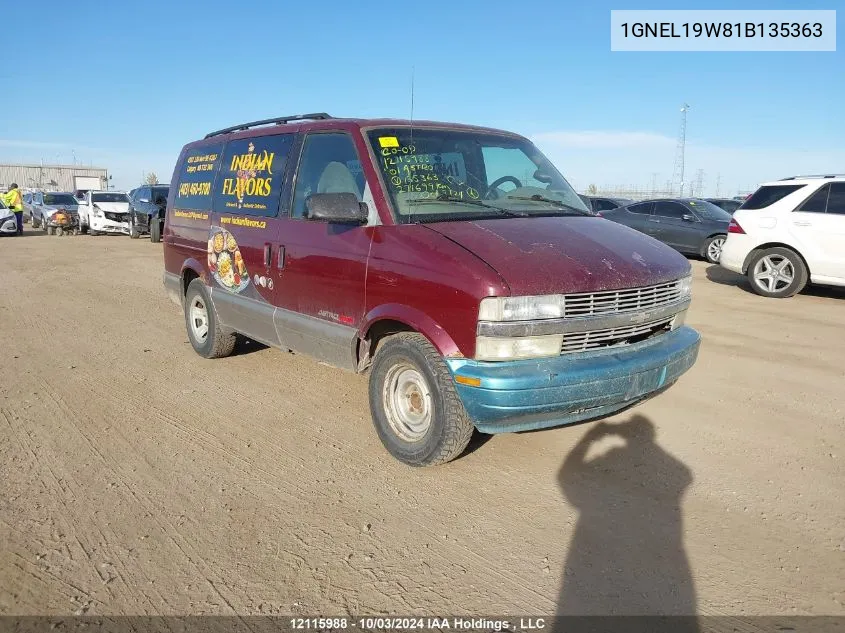 2001 Chevrolet Astro Passenger VIN: 1GNEL19W81B135363 Lot: 12115988