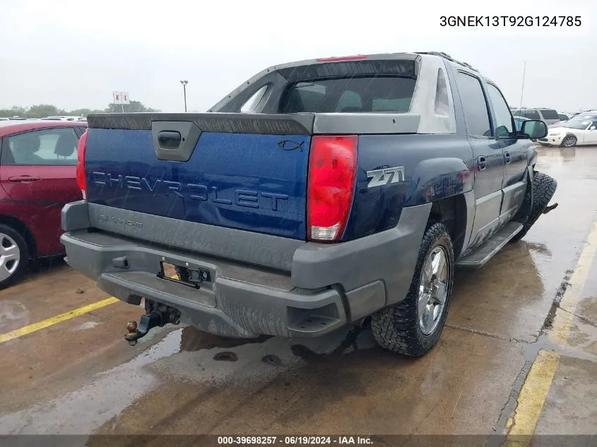 2002 Chevrolet Avalanche 1500 VIN: 3GNEK13T92G124785 Lot: 39698257