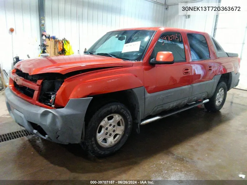 2002 Chevrolet Avalanche 1500 VIN: 3GNEK13T72G363672 Lot: 39707157