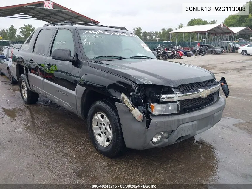 2002 Chevrolet Avalanche 1500 VIN: 3GNEK13T92G113088 Lot: 40243215