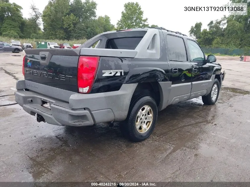 2002 Chevrolet Avalanche 1500 VIN: 3GNEK13T92G113088 Lot: 40243215