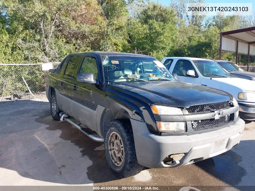 2002 Chevrolet Avalanche 1500 VIN: 3GNEK13T42G243103 Lot: 40300506