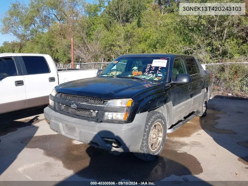 2002 Chevrolet Avalanche 1500 VIN: 3GNEK13T42G243103 Lot: 40300506