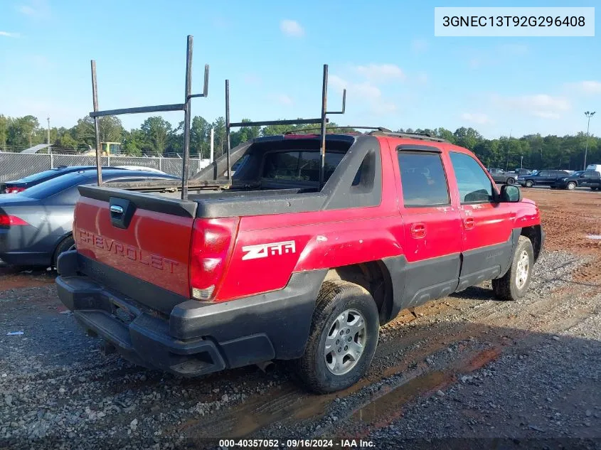 2002 Chevrolet Avalanche 1500 C1500 VIN: 3GNEC13T92G296408 Lot: 40357052