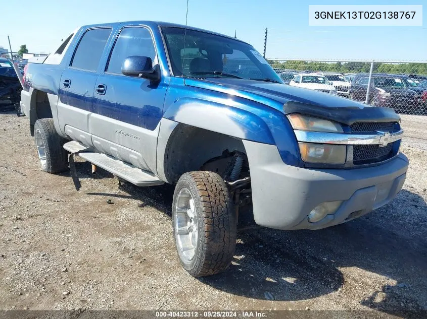 2002 Chevrolet Avalanche 1500 VIN: 3GNEK13T02G138767 Lot: 40423312