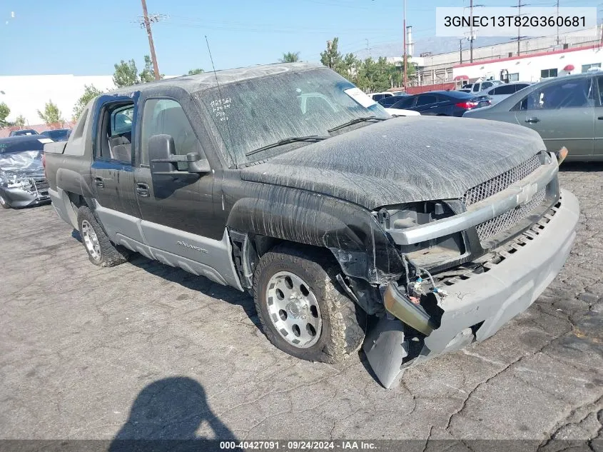 2002 Chevrolet Avalanche VIN: 3GNEC13T82G360681 Lot: 40427091