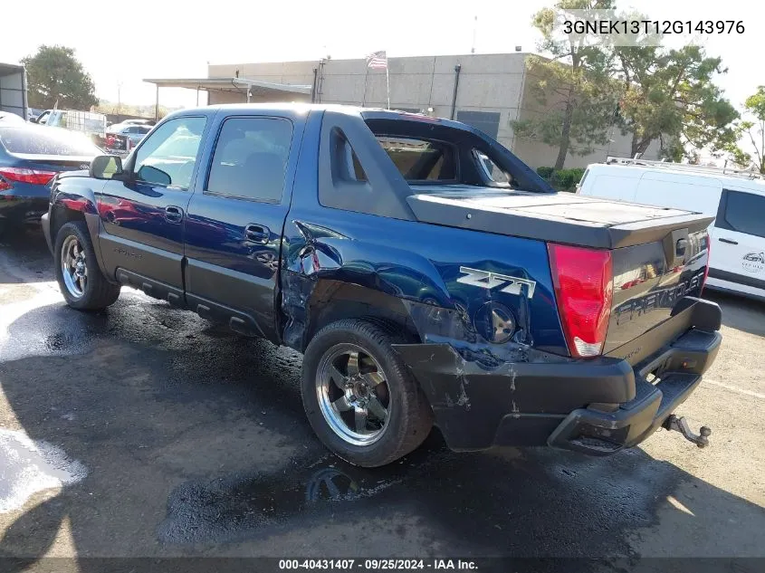 2002 Chevrolet Avalanche 1500 VIN: 3GNEK13T12G143976 Lot: 40431407