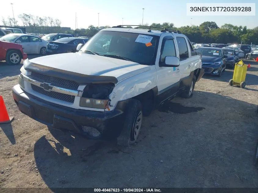 2002 Chevrolet Avalanche 1500 VIN: 3GNEK13T72G339288 Lot: 40467623