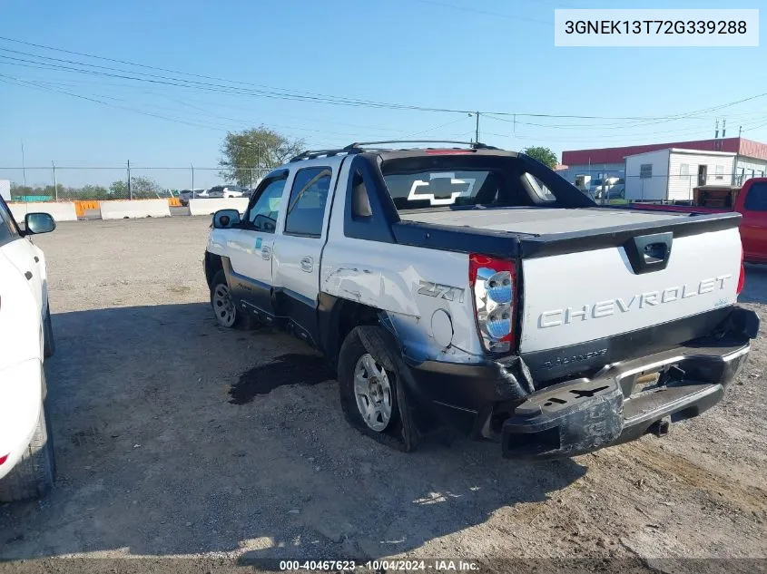 2002 Chevrolet Avalanche 1500 VIN: 3GNEK13T72G339288 Lot: 40467623