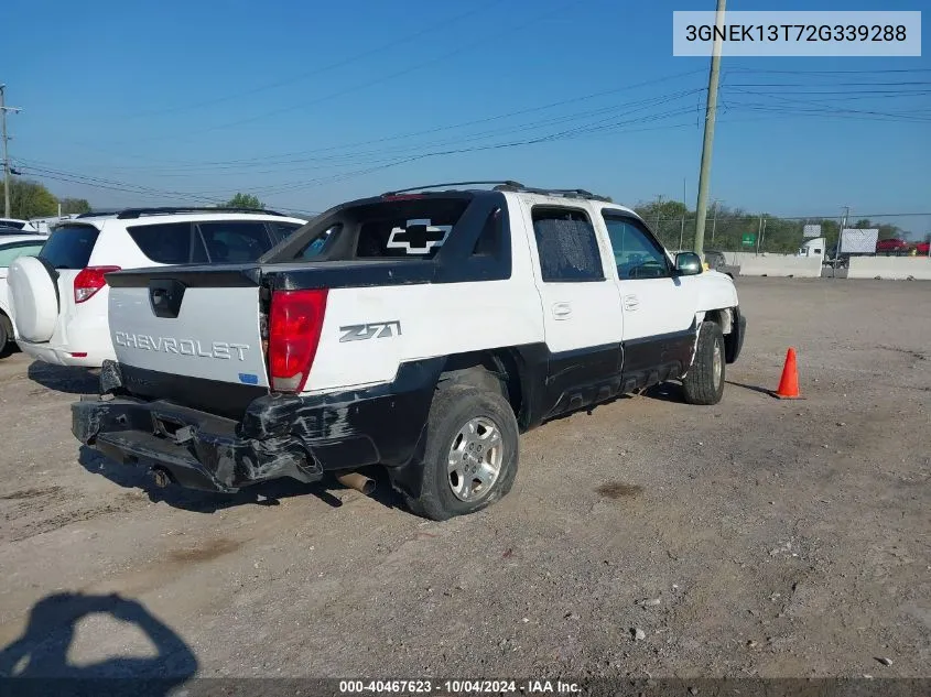 2002 Chevrolet Avalanche 1500 VIN: 3GNEK13T72G339288 Lot: 40467623