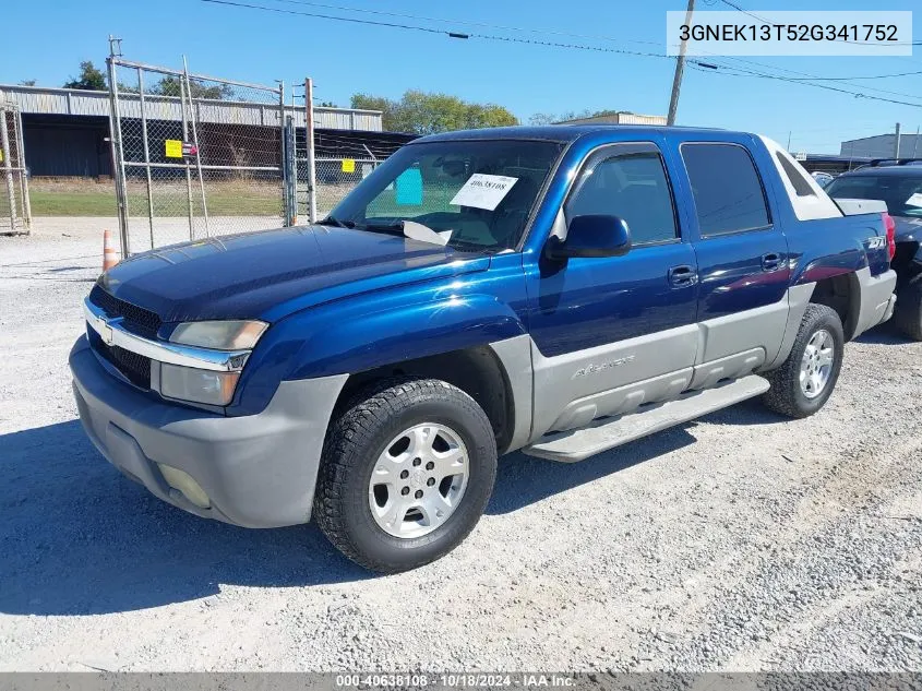 2002 Chevrolet Avalanche 1500 VIN: 3GNEK13T52G341752 Lot: 40638108