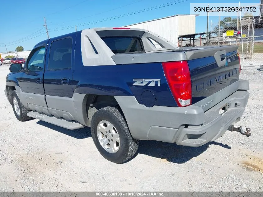 2002 Chevrolet Avalanche 1500 VIN: 3GNEK13T52G341752 Lot: 40638108