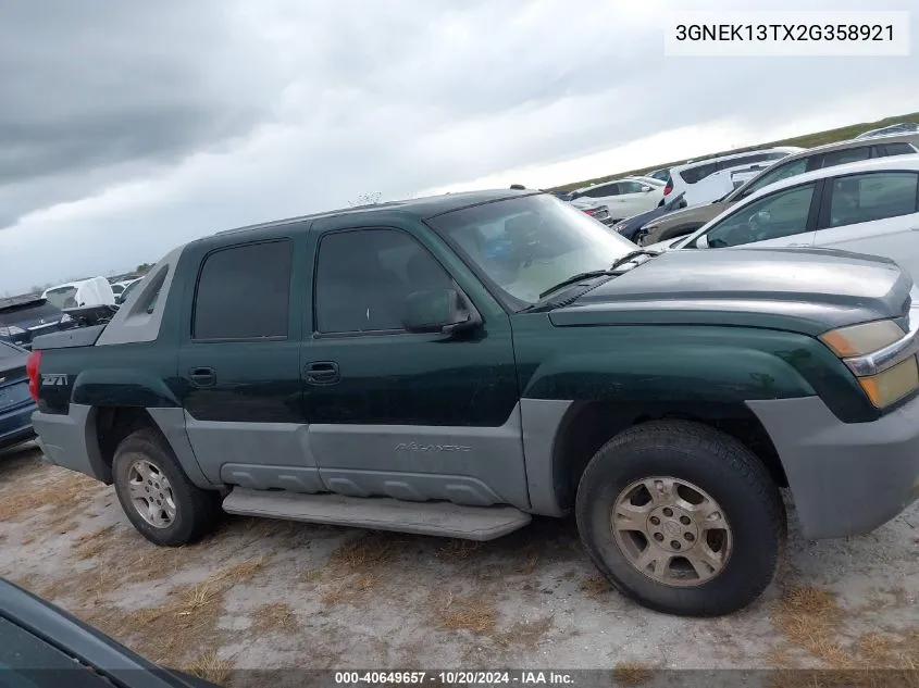 2002 Chevrolet Avalanche 1500 VIN: 3GNEK13TX2G358921 Lot: 40649657