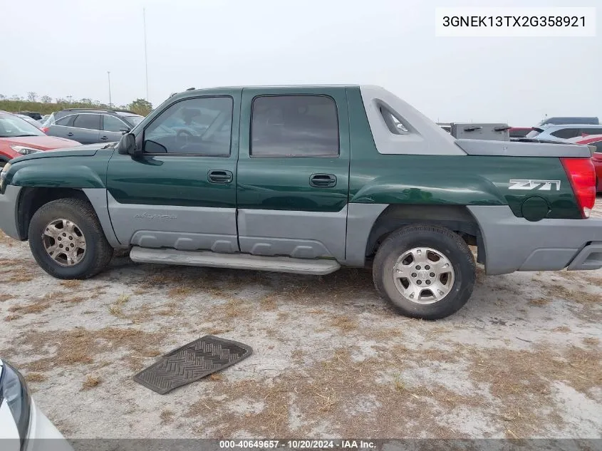 2002 Chevrolet Avalanche 1500 VIN: 3GNEK13TX2G358921 Lot: 40649657