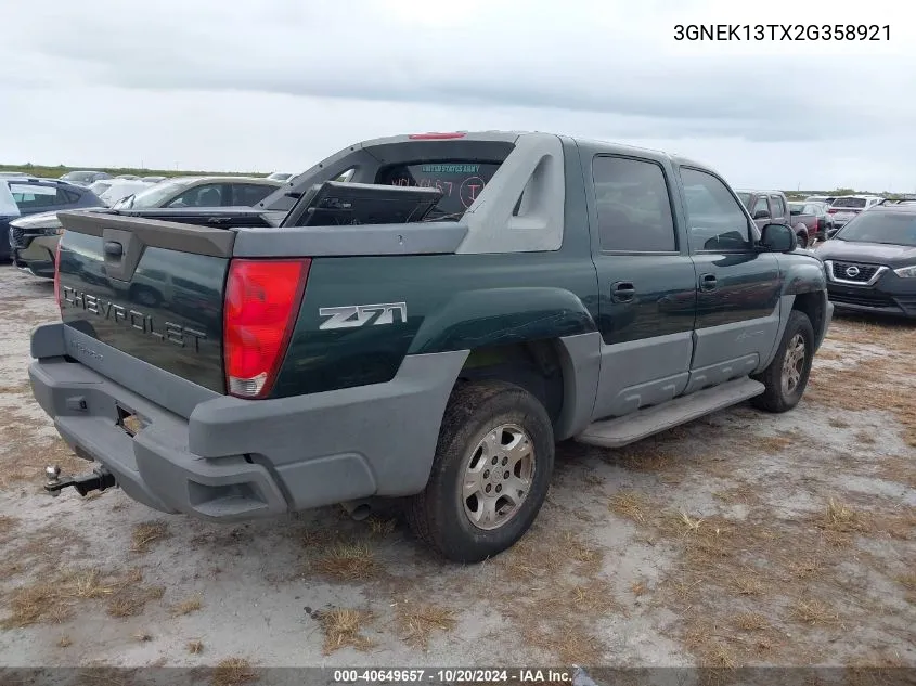 2002 Chevrolet Avalanche 1500 VIN: 3GNEK13TX2G358921 Lot: 40649657