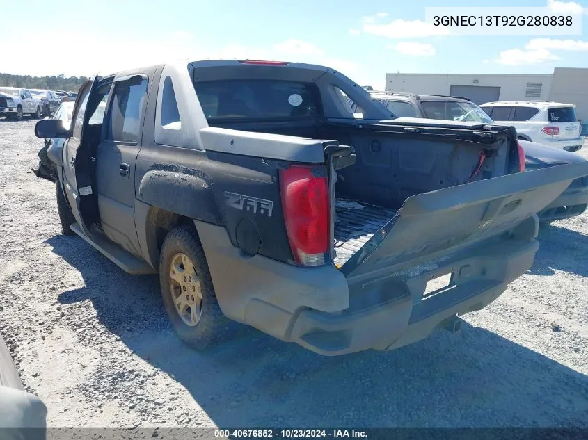 2002 Chevrolet Avalanche 1500 VIN: 3GNEC13T92G280838 Lot: 40676852