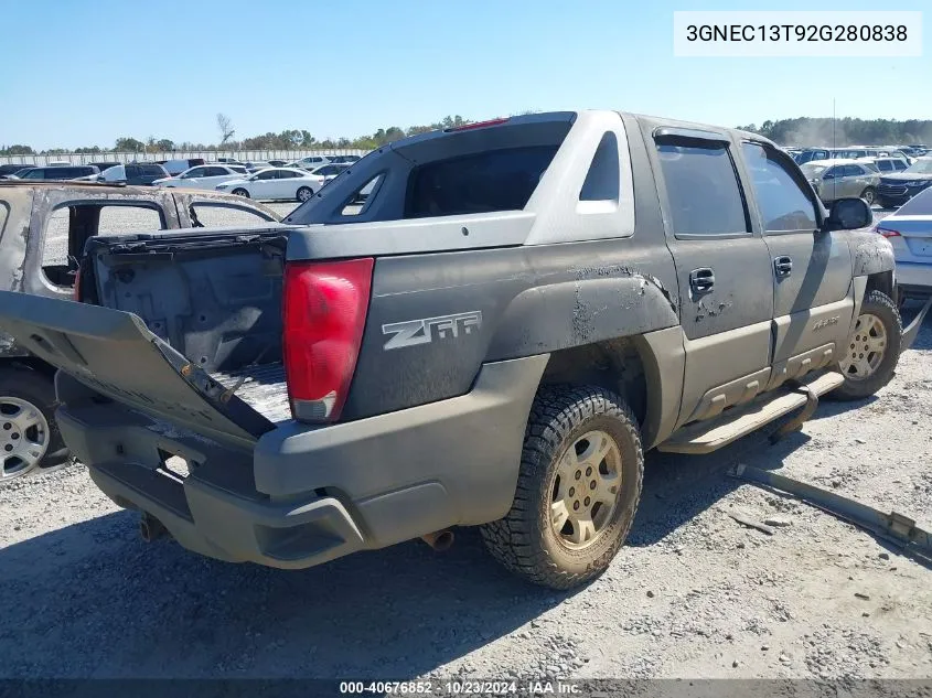 2002 Chevrolet Avalanche 1500 VIN: 3GNEC13T92G280838 Lot: 40676852