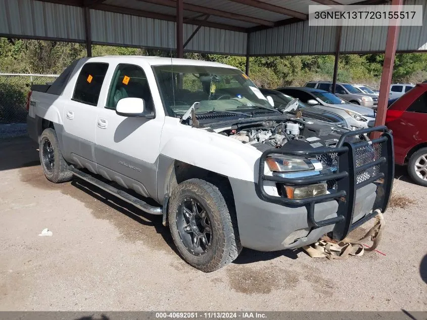 2002 Chevrolet Avalanche 1500 VIN: 3GNEK13T72G155517 Lot: 40692051